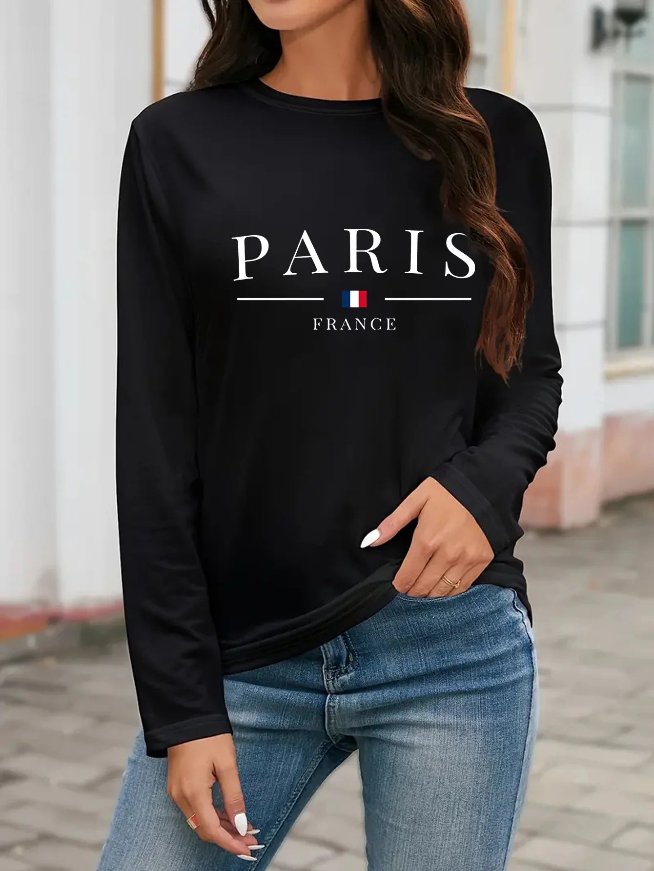 Slim Fit Womens Long Sleeve Cotton T-Shirt - Thin White Top - ZOOMNSTORE