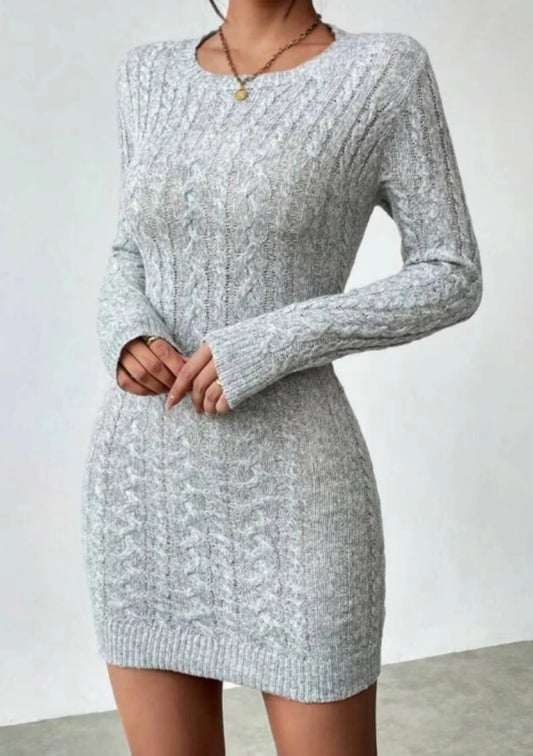 Slim Knit Crew Neck Dress - Womens Autumn Winter Short Skirt - ZOOMNSTORE