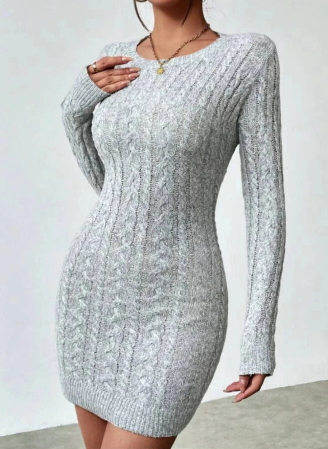 Slim Knit Crew Neck Dress - Womens Autumn Winter Short Skirt - ZOOMNSTORE