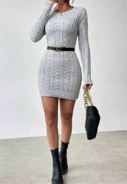 Slim Knit Crew Neck Dress - Womens Autumn Winter Short Skirt - ZOOMNSTORE