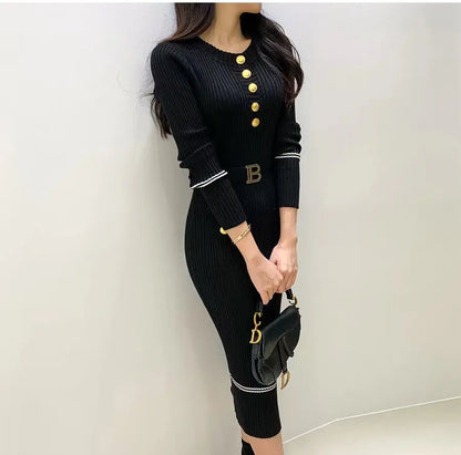 French Style Slim Fit Dress - Autumn Winter Round Collar Wrap Dress - ZOOMNSTORE