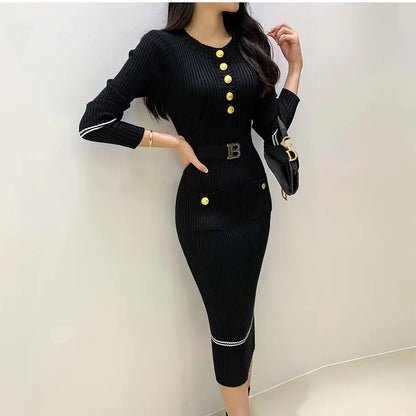 French Style Slim Fit Dress - Autumn Winter Round Collar Wrap Dress - ZOOMNSTORE