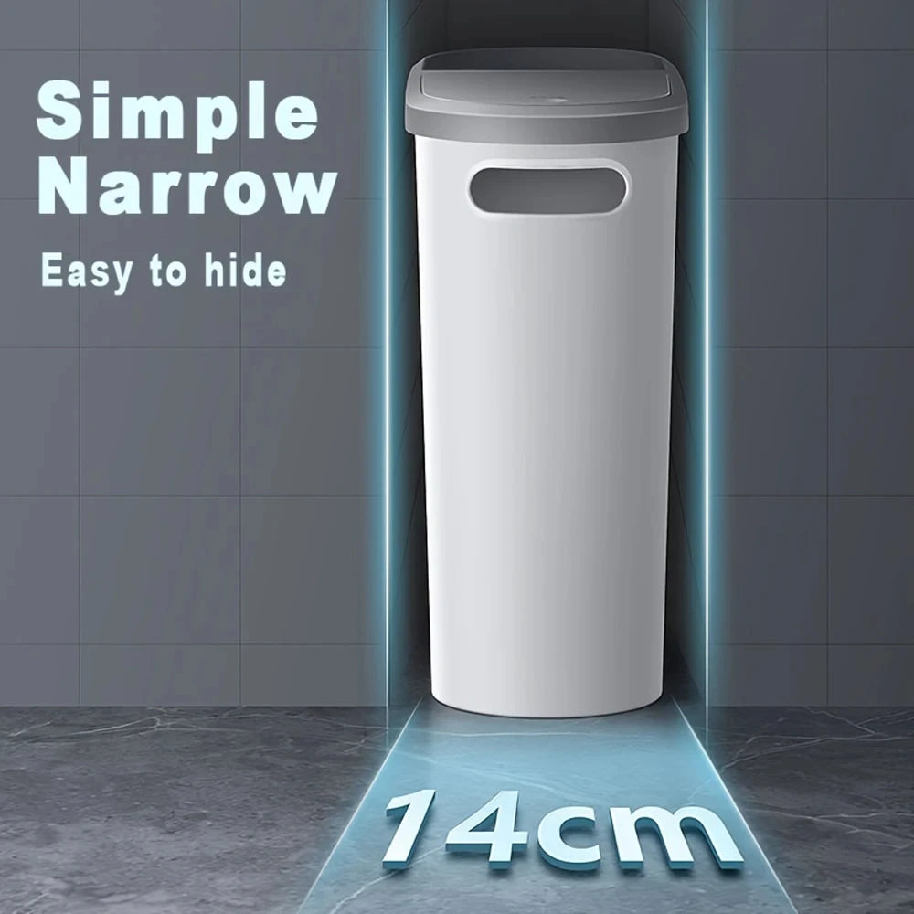 Slim Trash Bin with Lid - Space Saving Design for Bathroom Kitchen Living Room - ZOOMNSTORE