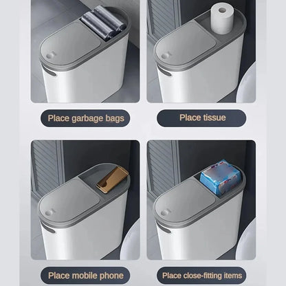 Slim Trash Bin with Lid - Space Saving Design for Bathroom Kitchen Living Room - ZOOMNSTORE