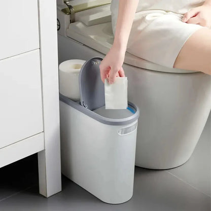 Slim Trash Bin with Lid - Space Saving Design for Bathroom Kitchen Living Room - ZOOMNSTORE