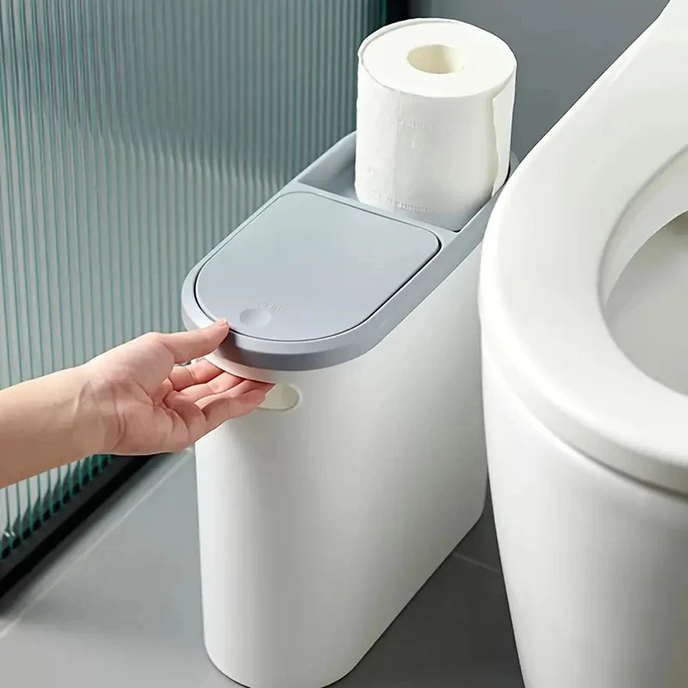 Slim Trash Bin with Lid - Space Saving Design for Bathroom Kitchen Living Room - ZOOMNSTORE
