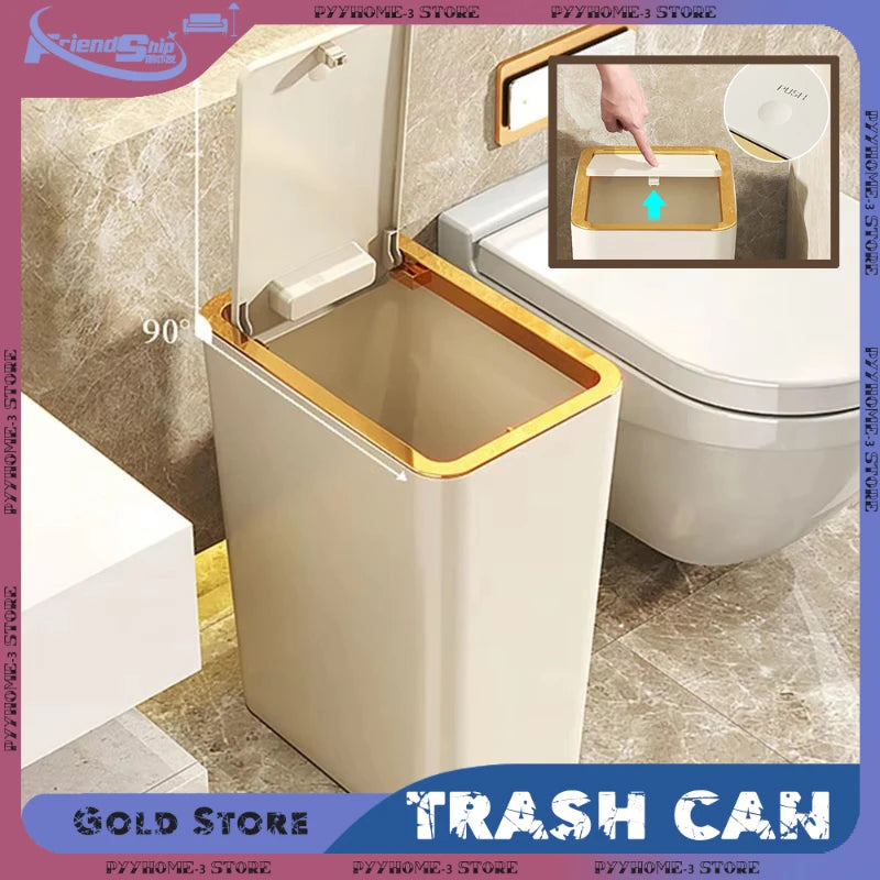 Slim Trash Can - Nordic Covered Garbage Bin with Waterproof One-Touch Lid, Large Capacity - ZOOMNSTORE