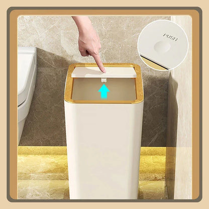 Slim Trash Can - Nordic Covered Garbage Bin with Waterproof One-Touch Lid, Large Capacity - ZOOMNSTORE