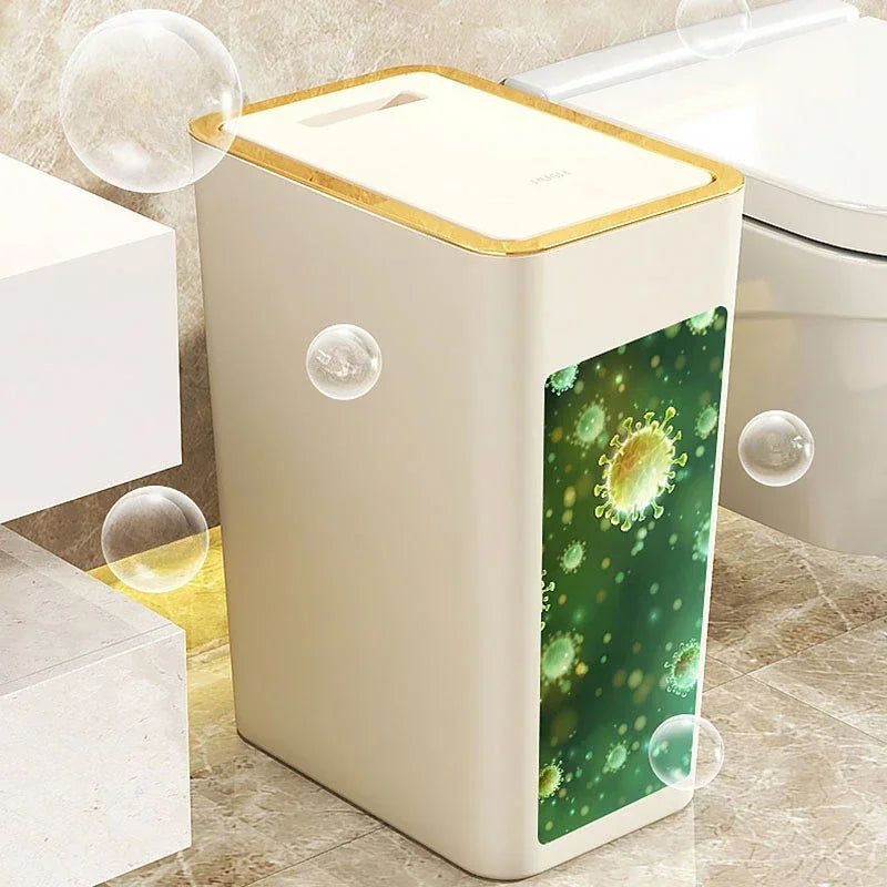 Slim Trash Can - Nordic Covered Garbage Bin with Waterproof One-Touch Lid, Large Capacity - ZOOMNSTORE