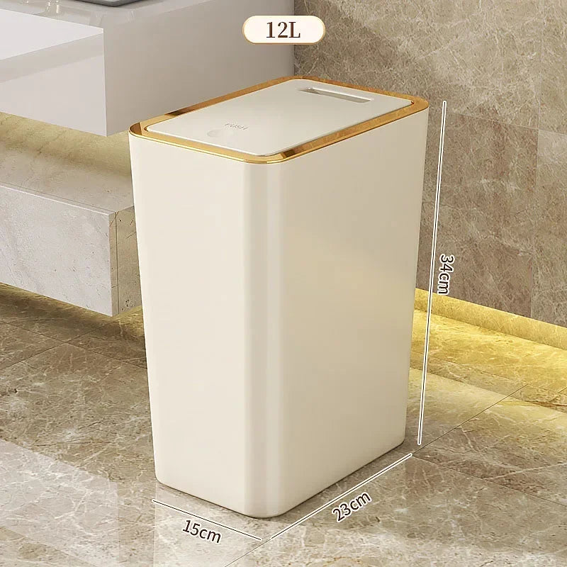 Slim Trash Can - Nordic Covered Garbage Bin with Waterproof One-Touch Lid, Large Capacity - ZOOMNSTORE