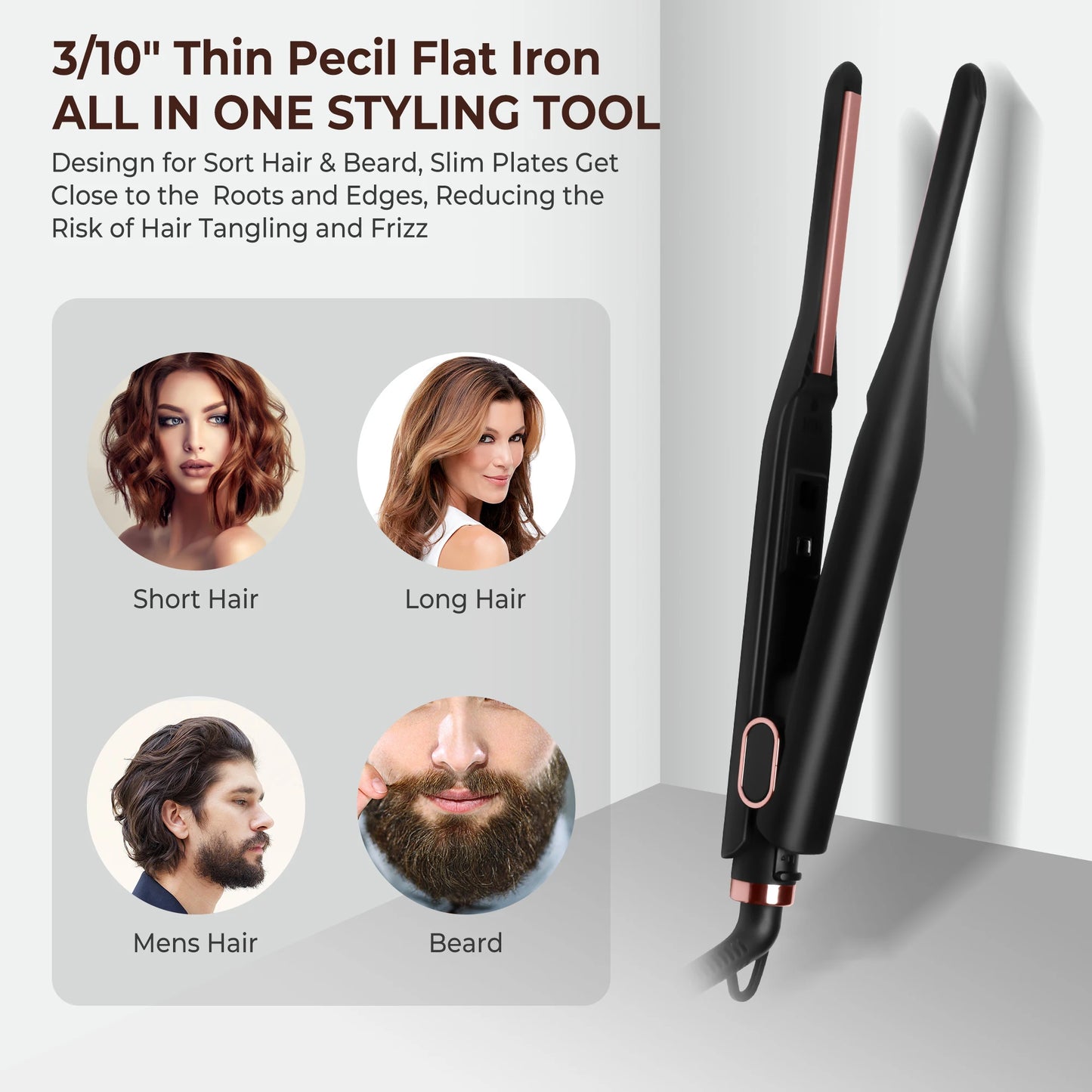 Small Flat Iron – Temperature Adjustable Tourmaline Ceramic Plates, Fast Heat Up - ZOOMNSTORE