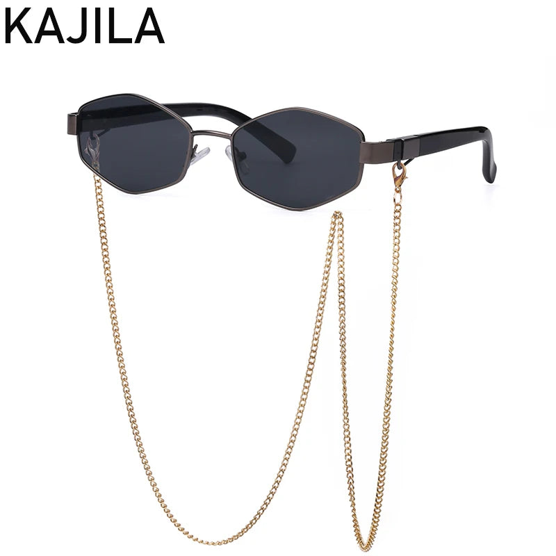 Hexagon Sunglasses with Chain - Luxury Punk Shades for Women - ZOOMNSTORE