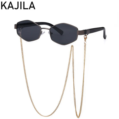 Hexagon Sunglasses with Chain - Luxury Punk Shades for Women - ZOOMNSTORE