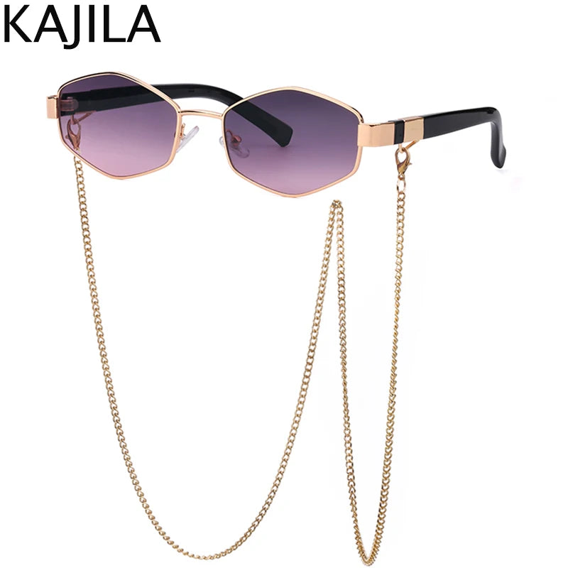 Hexagon Sunglasses with Chain - Luxury Punk Shades for Women - ZOOMNSTORE