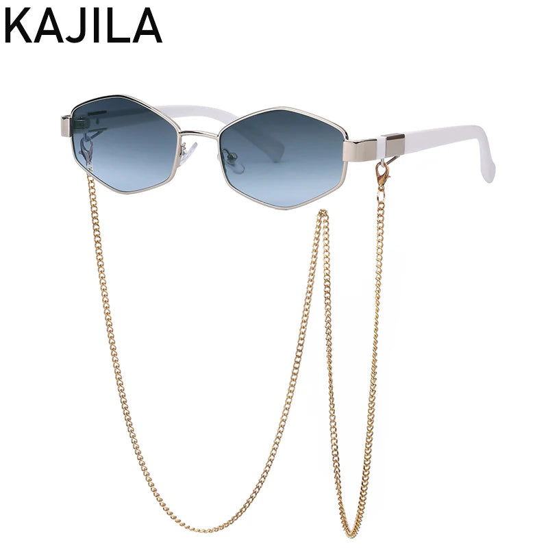 Hexagon Sunglasses with Chain - Luxury Punk Shades for Women - ZOOMNSTORE
