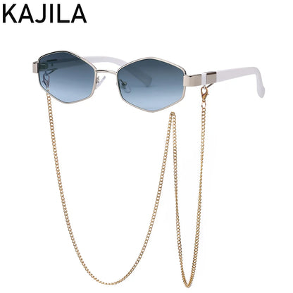 Hexagon Sunglasses with Chain - Luxury Punk Shades for Women - ZOOMNSTORE