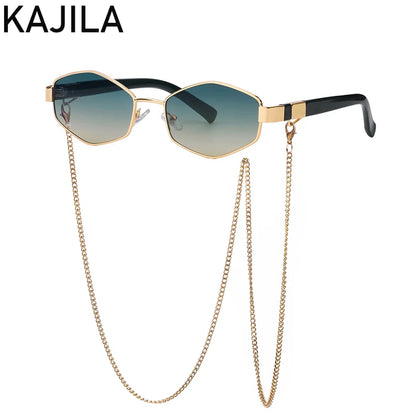 Hexagon Sunglasses with Chain - Luxury Punk Shades for Women - ZOOMNSTORE