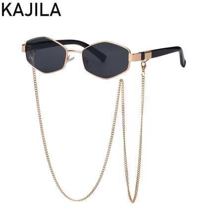 Hexagon Sunglasses with Chain - Luxury Punk Shades for Women - ZOOMNSTORE