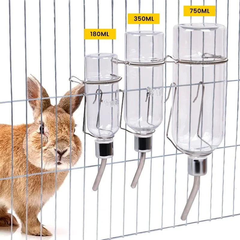 Small Pet Water Bottle - Plastic Rabbit Water Dispenser with Stainless Steel Nozzle, Leak Proof - ZOOMNSTORE