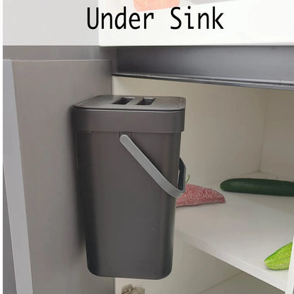 Small Plastic Trash Can - Hanging Under Sink Bin with Lid | Eco Friendly Kitchen Waste Bin - ZOOMNSTORE