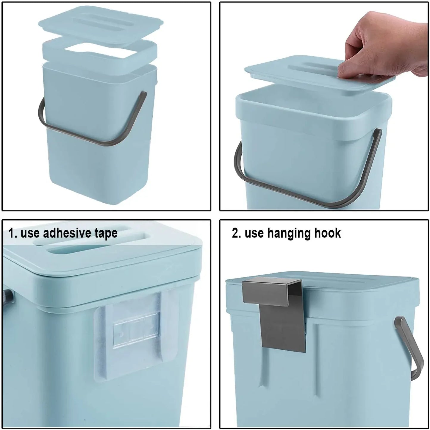 Small Plastic Trash Can - Hanging Under Sink Bin with Lid | Eco Friendly Kitchen Waste Bin - ZOOMNSTORE