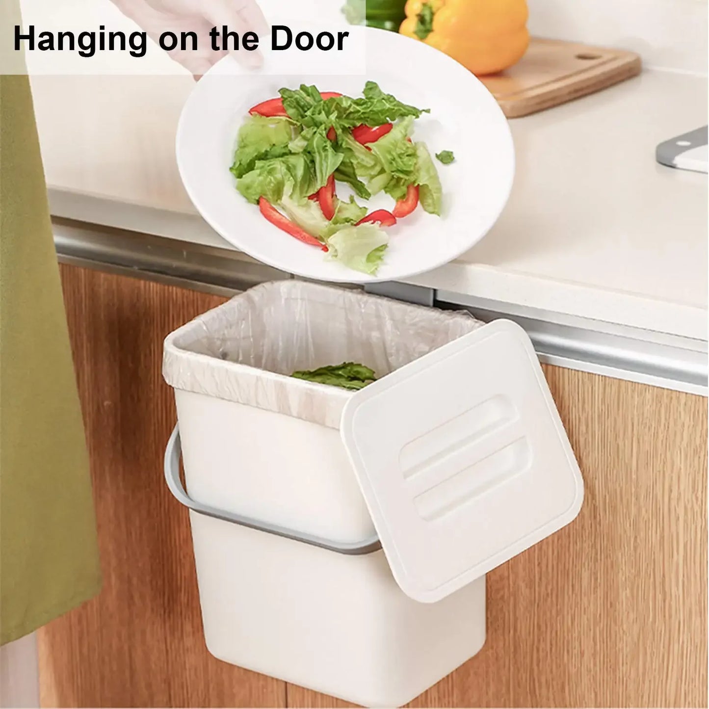 Small Plastic Trash Can - Hanging Under Sink Bin with Lid | Eco Friendly Kitchen Waste Bin - ZOOMNSTORE