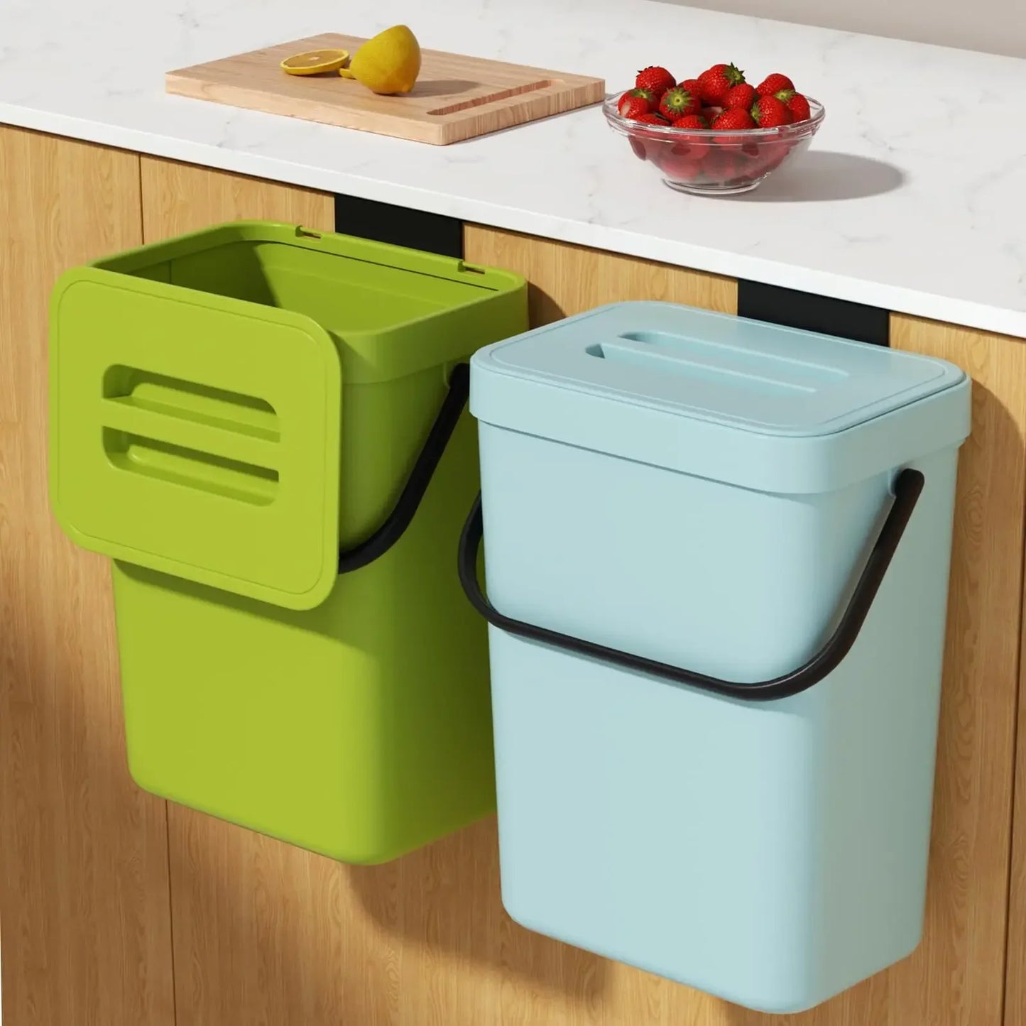 Hanging Small Trash Can with Lid - Under-Sink Food Waste Bin for Kitchen and Bathroom - ZOOMNSTORE