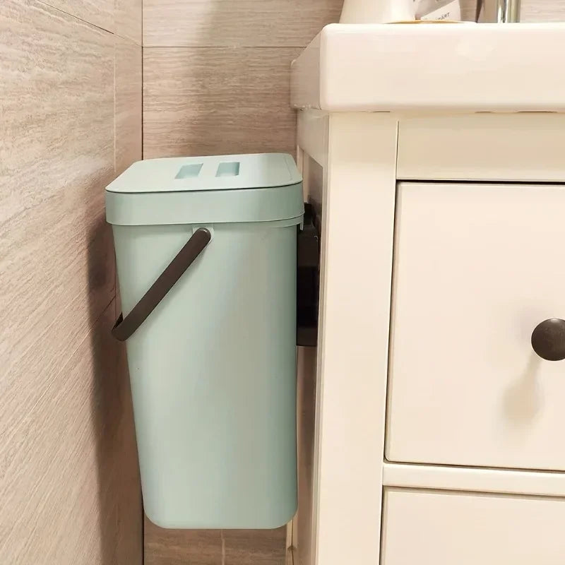 Hanging Small Trash Can with Lid - Under-Sink Food Waste Bin for Kitchen and Bathroom - ZOOMNSTORE