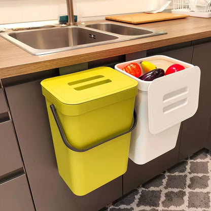 Hanging Small Trash Can with Lid - Under-Sink Food Waste Bin for Kitchen and Bathroom - ZOOMNSTORE