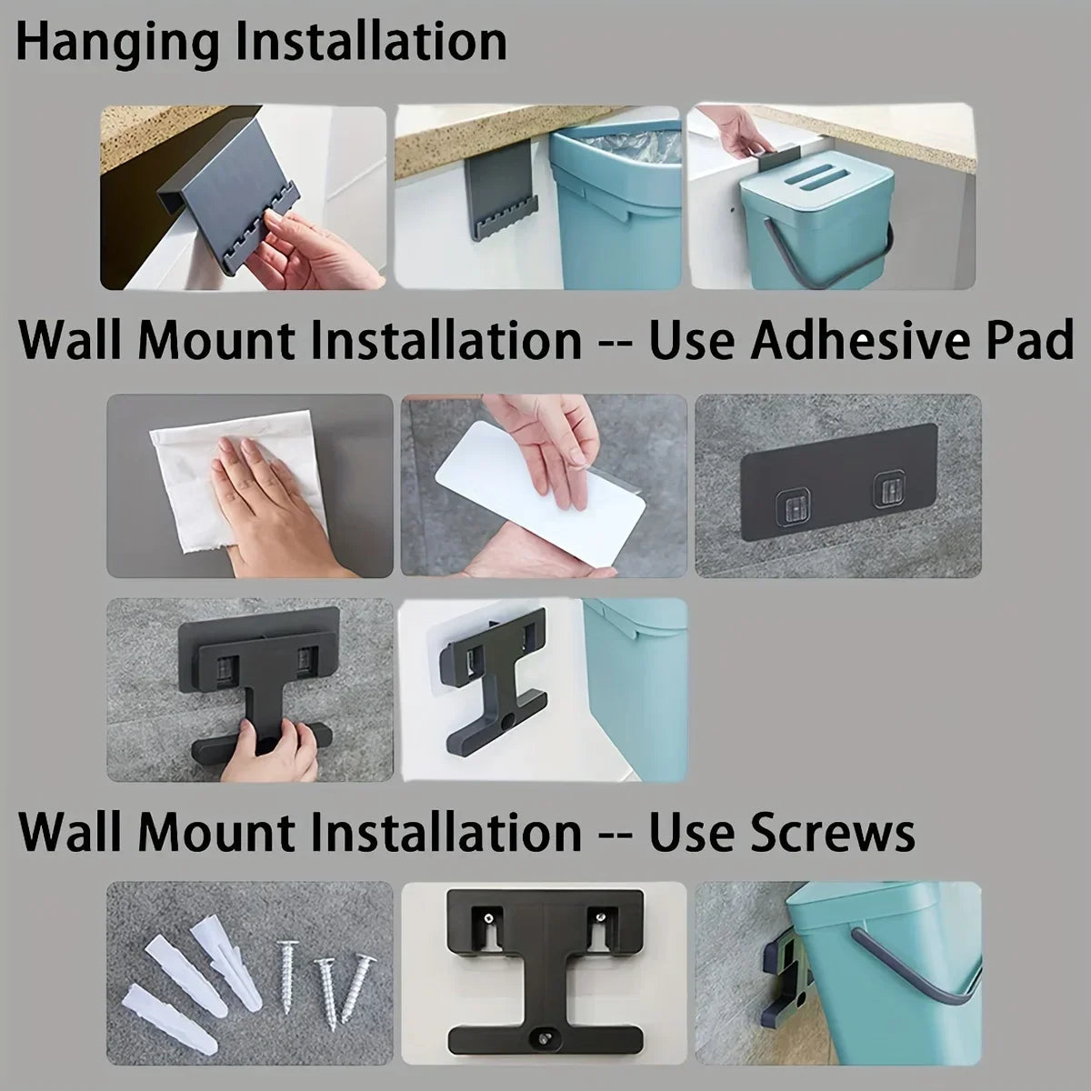 Hanging Small Trash Can with Lid - Under-Sink Food Waste Bin for Kitchen and Bathroom - ZOOMNSTORE