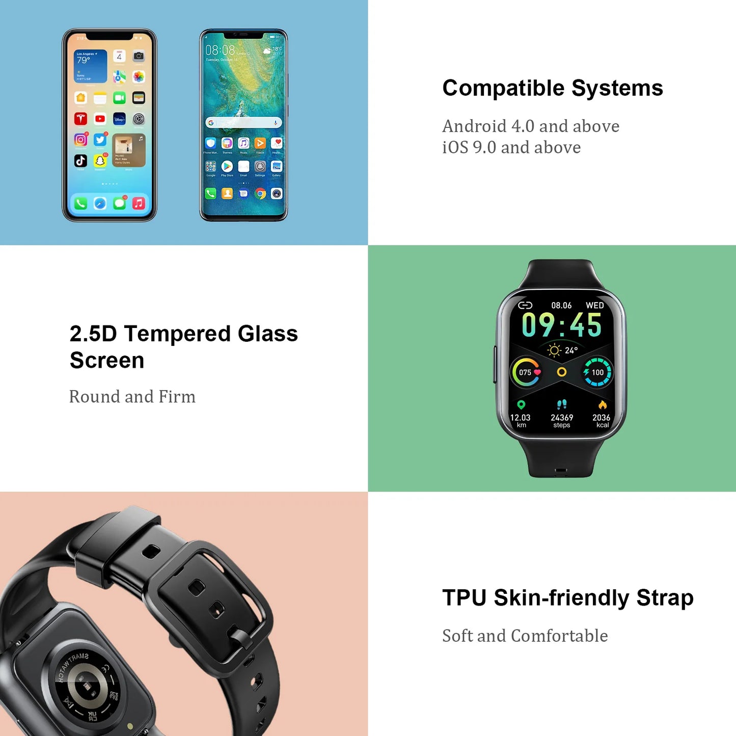 Smart Fitness Watch - Nerunsa 1.69 Inch Square Touch Screen With 25 Sports Modes - ZOOMNSTORE