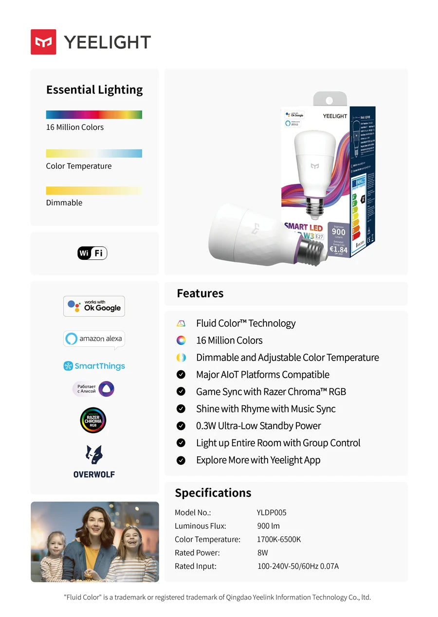 Smart Led Bulb - WiFi Voice Control Dimmable E26/E27 Multicolor Light - ZOOMNSTORE