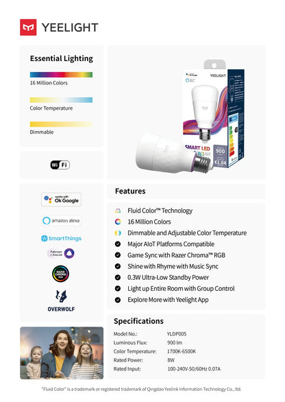 Smart Led Bulb - WiFi Voice Control Dimmable E26/E27 Multicolor Light - ZOOMNSTORE