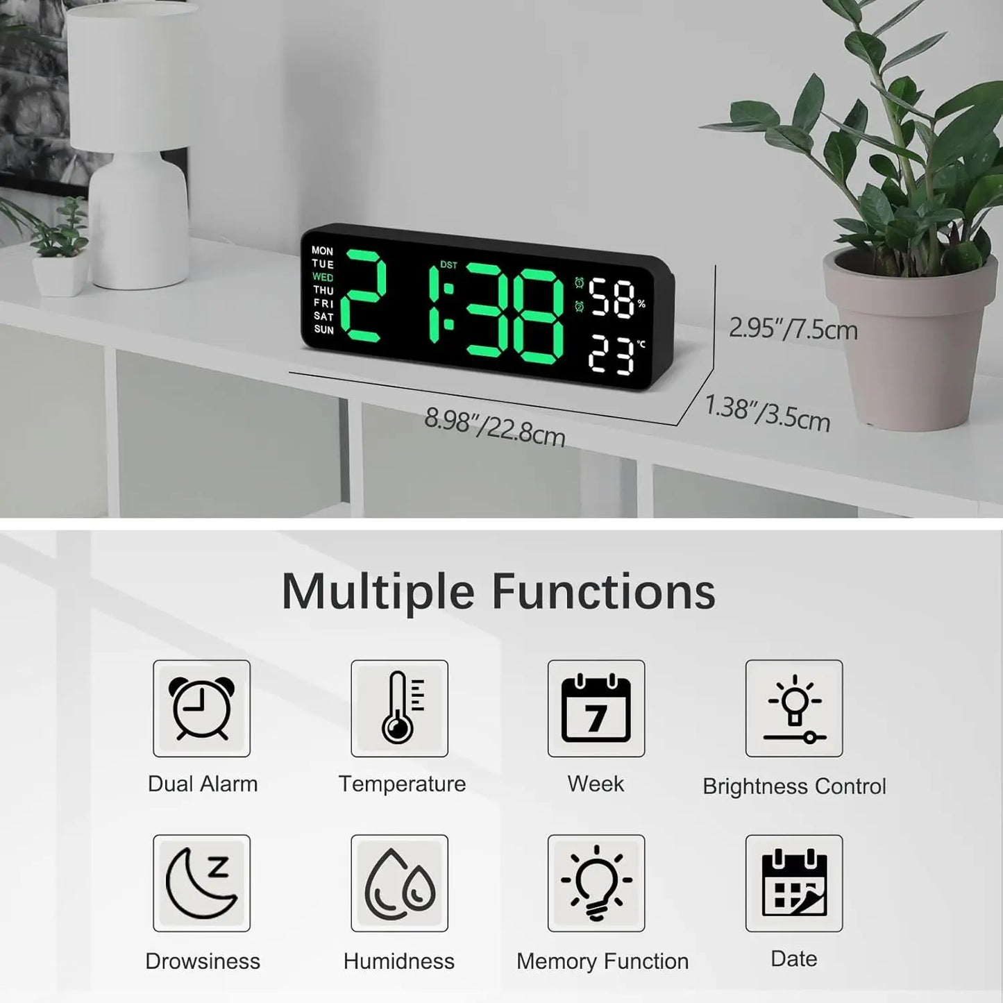 Smart Mute LED Clock - Modern Digital Wall Clock with Thermometer and Alarm - ZOOMNSTORE