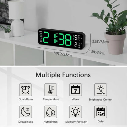 Smart Mute LED Clock - Modern Digital Wall Clock with Thermometer and Alarm - ZOOMNSTORE