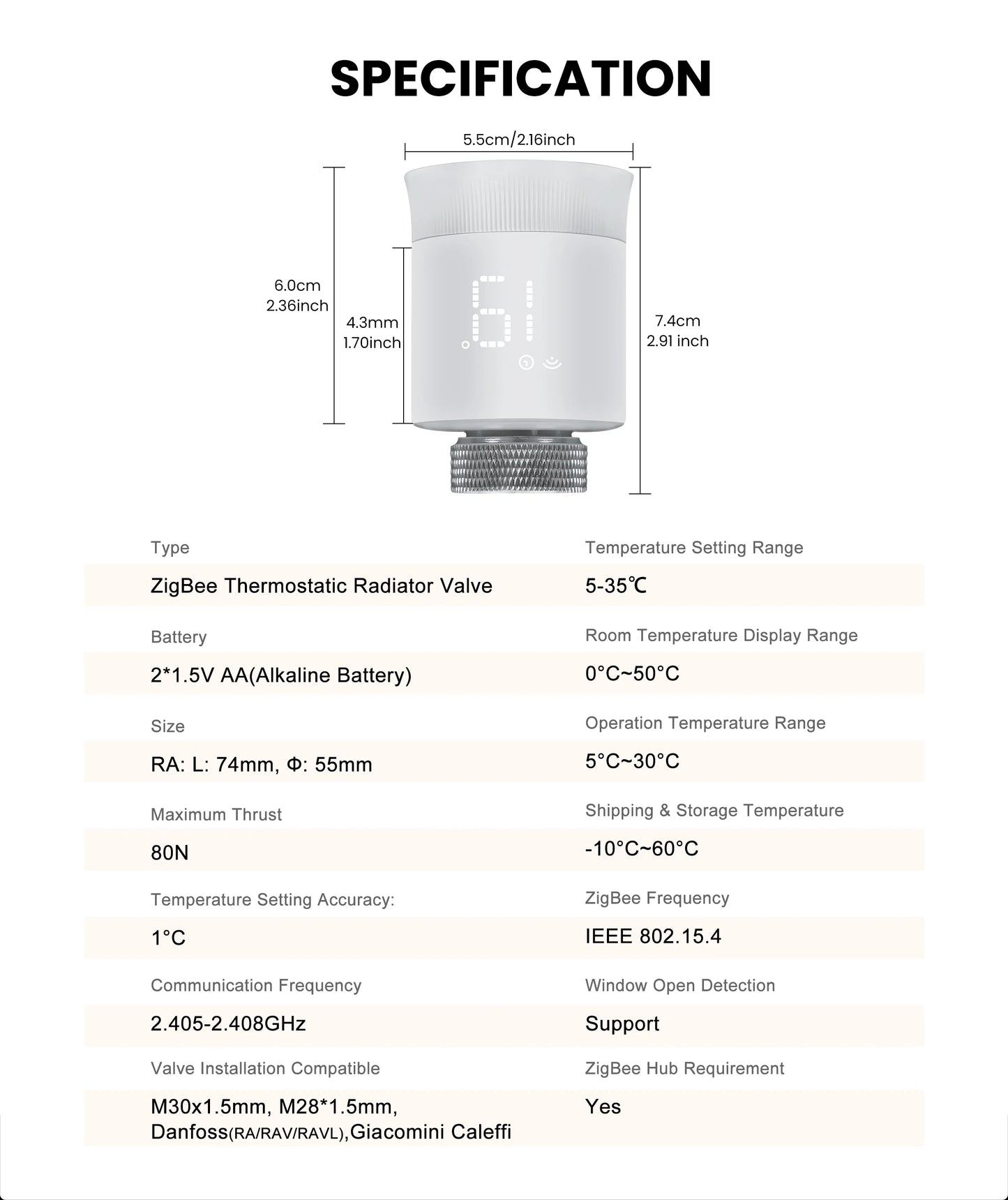 Smart Radiator Thermostat - ZigBee Thermostatic Radiator Valve with Alexa & Google Home - ZOOMNSTORE