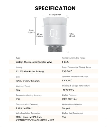 Smart Radiator Thermostat - ZigBee Thermostatic Radiator Valve with Alexa & Google Home - ZOOMNSTORE