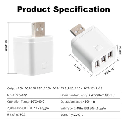 Smart USB Adaptor WiFi Zigbee Mini USB Charger With Voice Control & Timer - ZOOMNSTORE