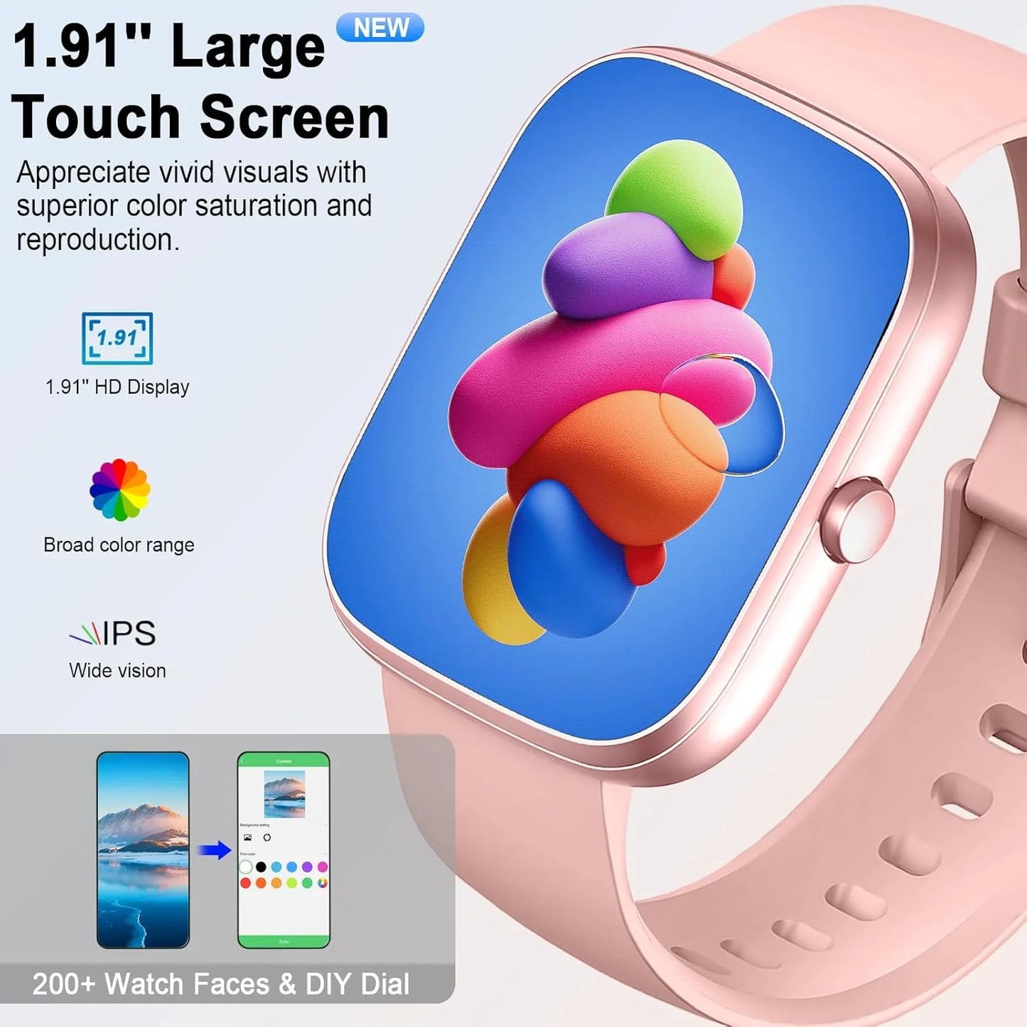 Smart Waterproof Smartwatch - 1.91" Square Screen Fitness Tracker with Heart Rate Monitor & 110 Sport Modes - ZOOMNSTORE