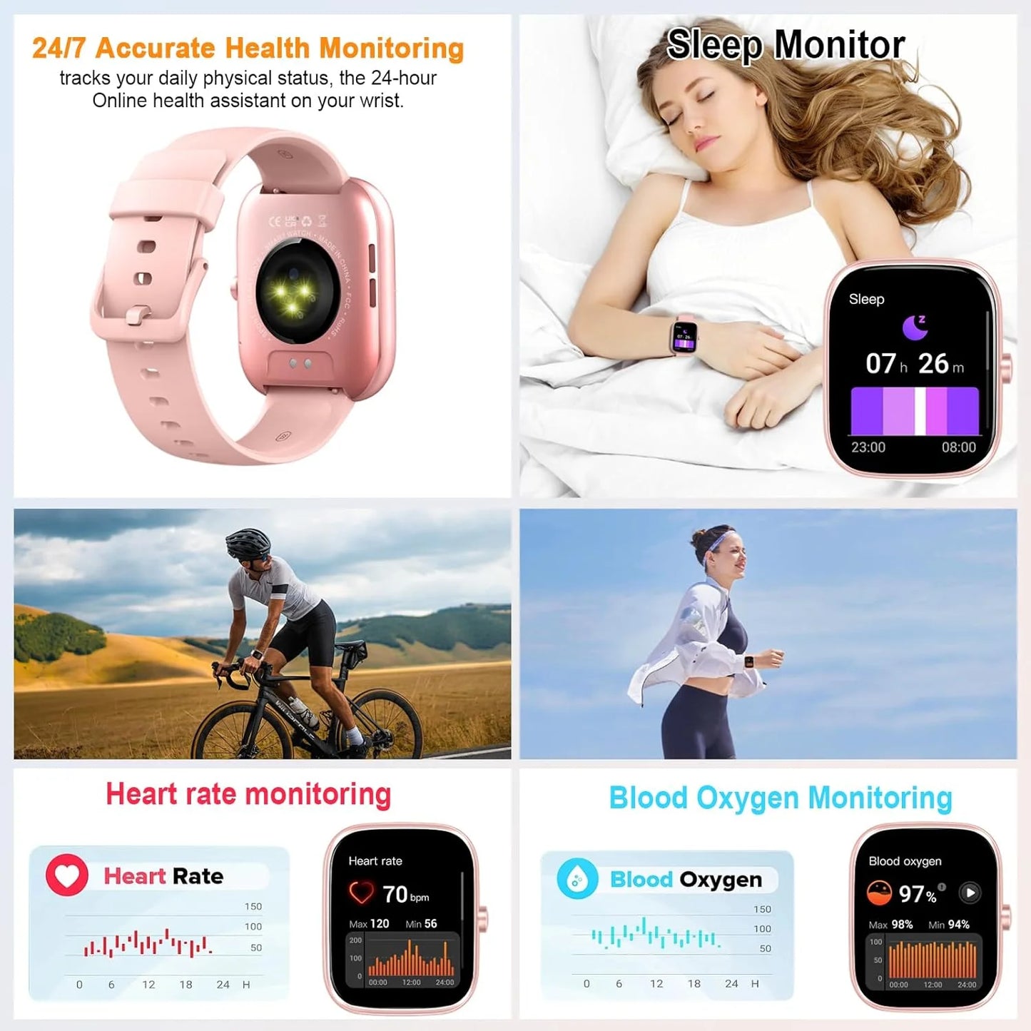 Smart Waterproof Smartwatch - 1.91" Square Screen Fitness Tracker with Heart Rate Monitor & 110 Sport Modes - ZOOMNSTORE