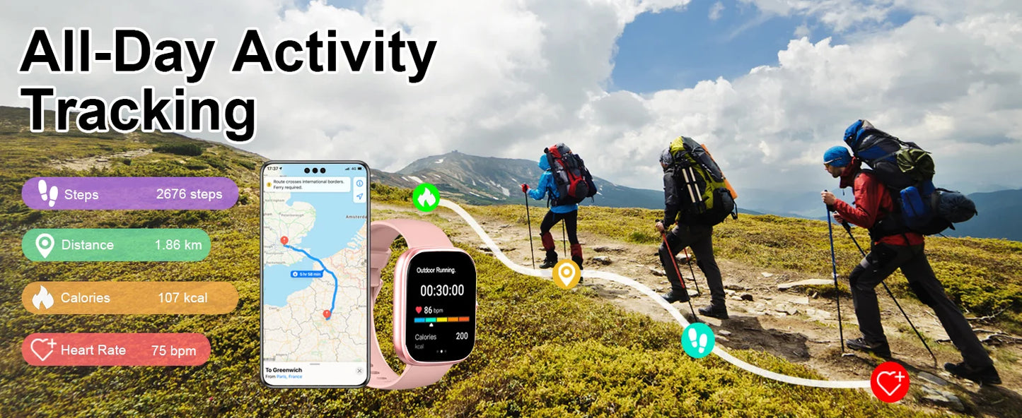 Smart Waterproof Smartwatch - 1.91" Square Screen Fitness Tracker with Heart Rate Monitor & 110 Sport Modes - ZOOMNSTORE
