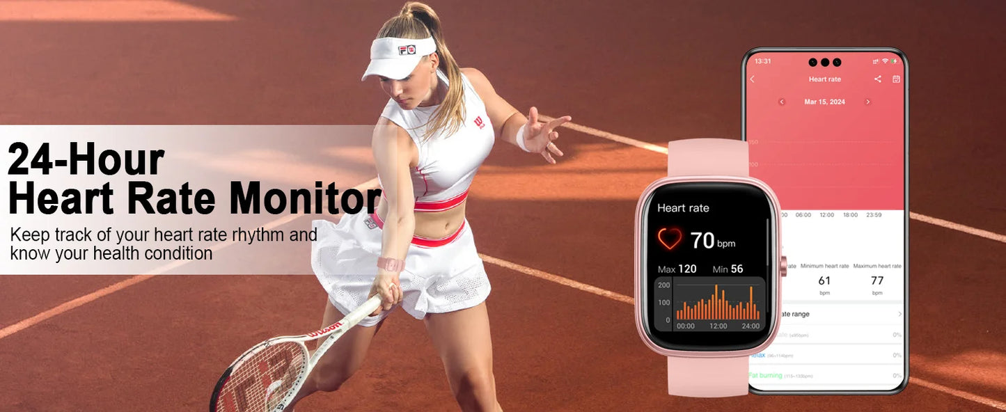 Smart Waterproof Smartwatch - 1.91" Square Screen Fitness Tracker with Heart Rate Monitor & 110 Sport Modes - ZOOMNSTORE