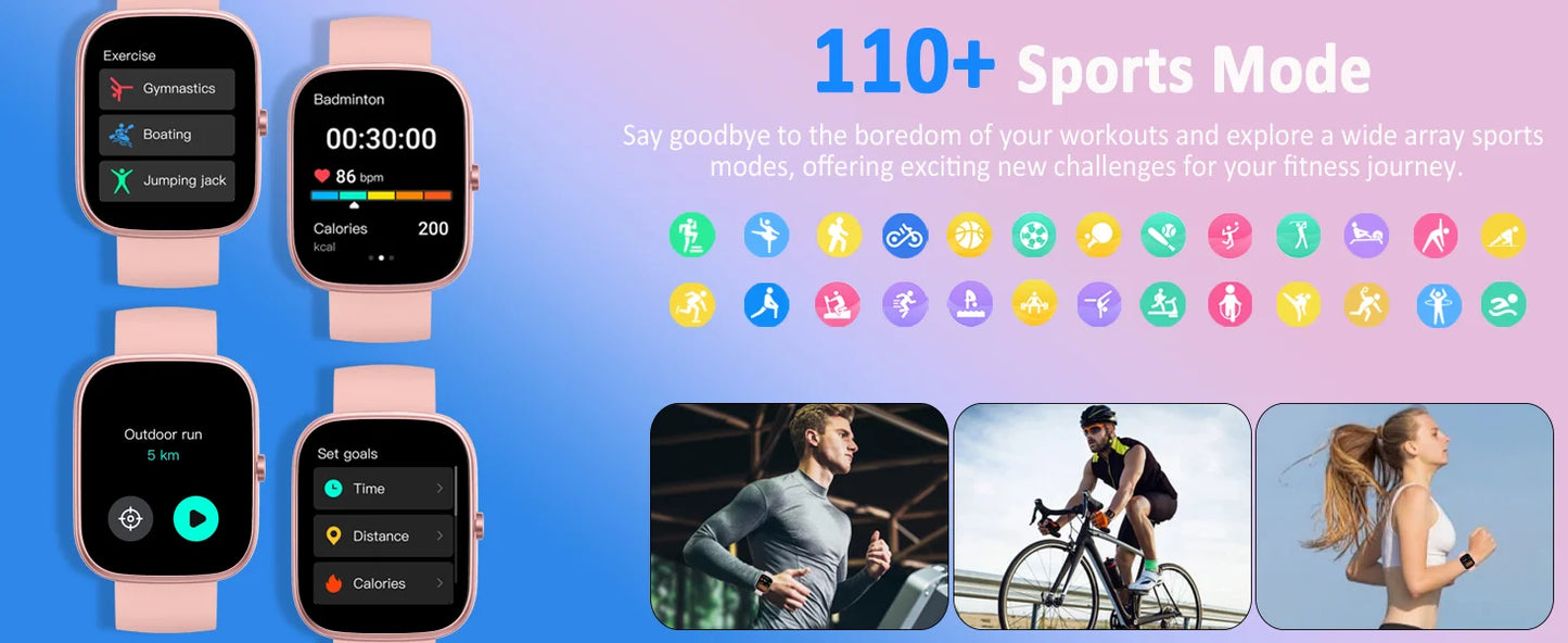 Smart Waterproof Smartwatch - 1.91" Square Screen Fitness Tracker with Heart Rate Monitor & 110 Sport Modes - ZOOMNSTORE