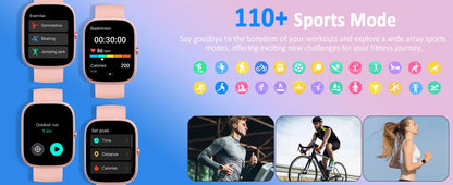 Smart Waterproof Smartwatch - 1.91" Square Screen Fitness Tracker with Heart Rate Monitor & 110 Sport Modes - ZOOMNSTORE