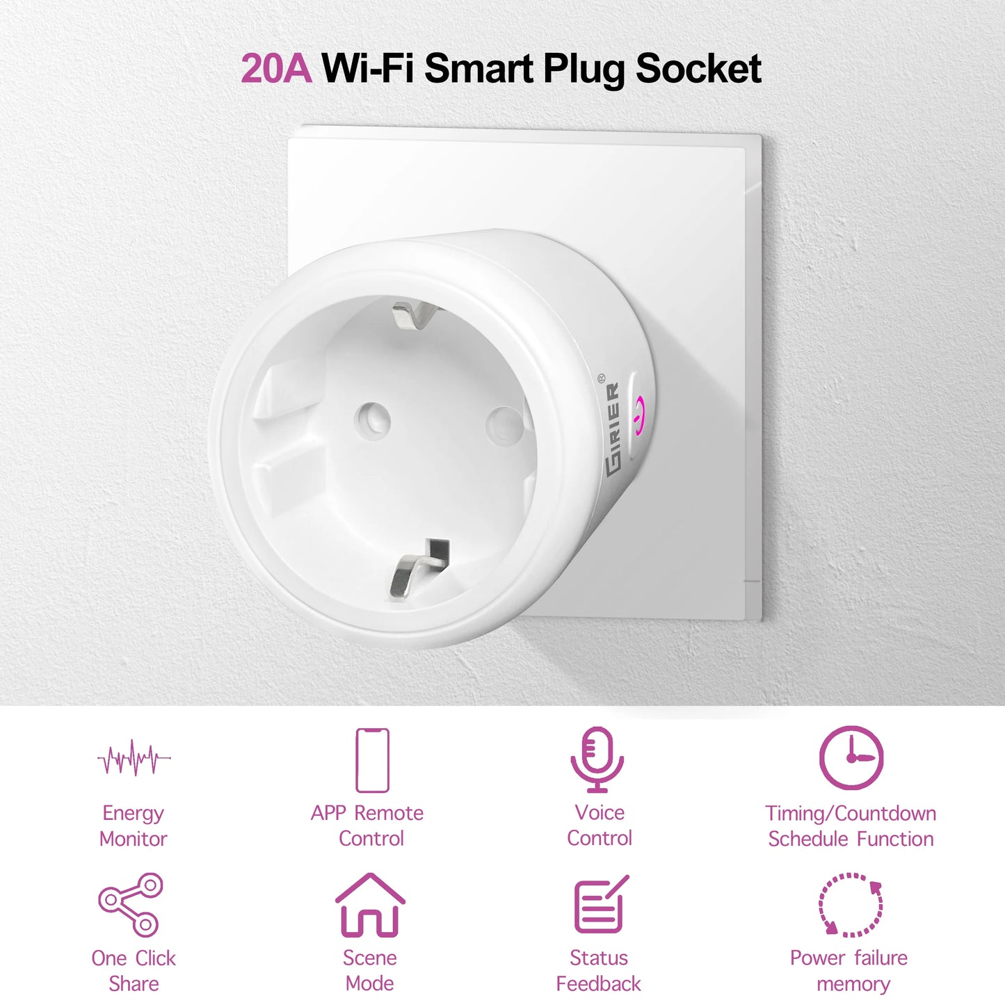 Smart Wifi Plug - 20A EU Smart Socket with Energy Usage Monitor & Alexa Compatible - ZOOMNSTORE
