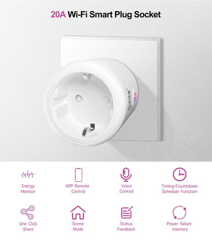 Smart Wifi Plug - 20A EU Smart Socket with Energy Usage Monitor & Alexa Compatible - ZOOMNSTORE