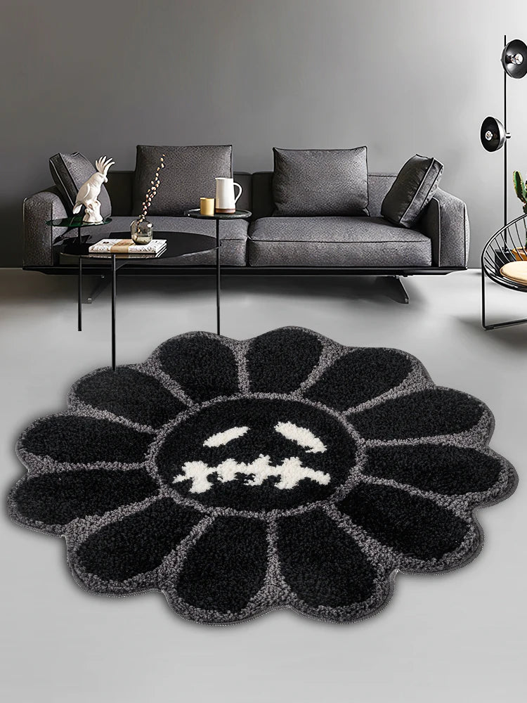Smiling Face Tufted Rug - Retro Flower Art Mat for Bedroom  Bathroom Decor - ZOOMNSTORE