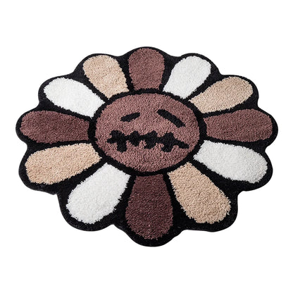 Smiling Face Tufted Rug - Retro Flower Art Mat for Bedroom  Bathroom Decor - ZOOMNSTORE