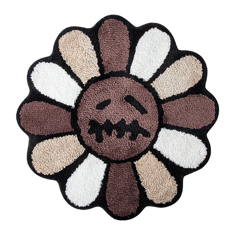 Smiling Face Tufted Rug - Retro Flower Art Mat for Bedroom  Bathroom Decor - ZOOMNSTORE