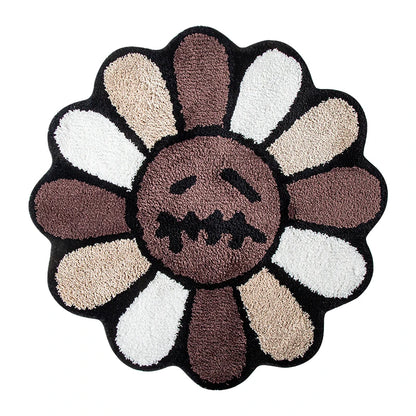 Smiling Face Tufted Rug - Retro Flower Art Mat for Bedroom  Bathroom Decor - ZOOMNSTORE